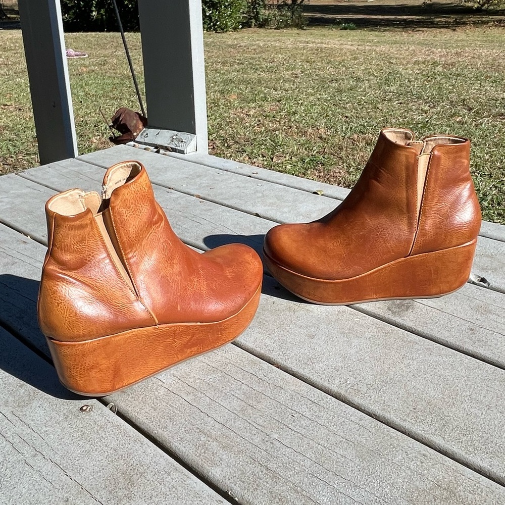 Yellow Box Tan Leather Wedge Boots